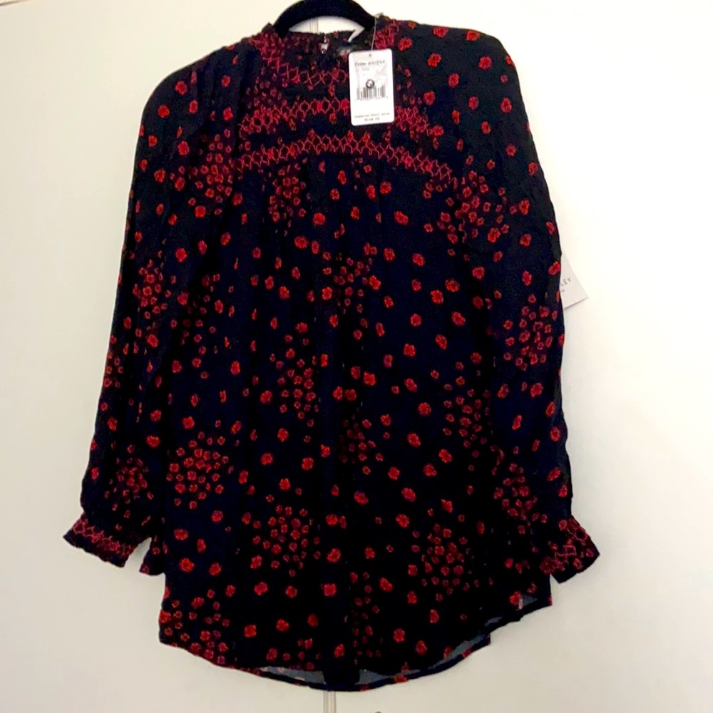 Free people mock neck black and red flowered tunic/mini dress